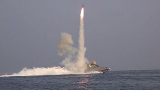 Iran launches massive missiles during a naval drill near Strait of Hormuz