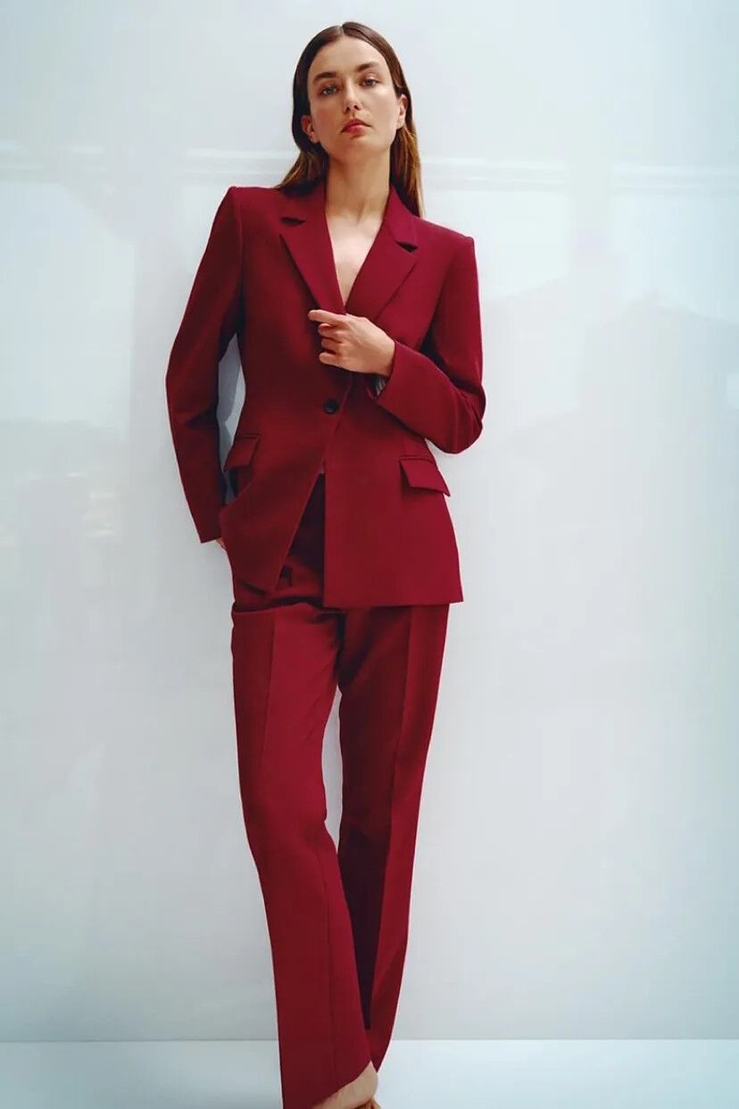 Burgundy suit jacket in burgundy by Zara