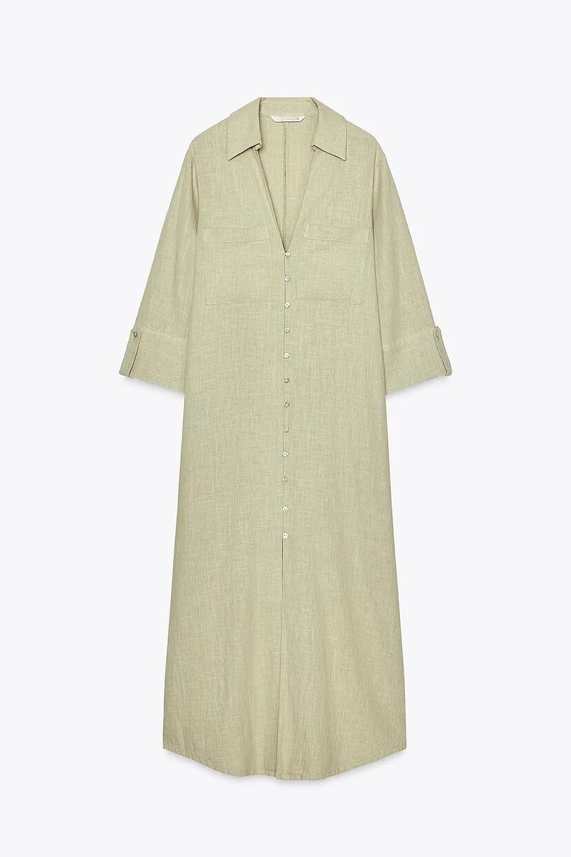 Striped linen midi linen shirt dress by Zara - Foto 1 de 8
