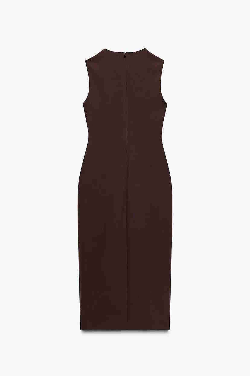 brown bodycon dress zara VINona SL midi colour denim dress coffee bean – Les Jumelles main image 0